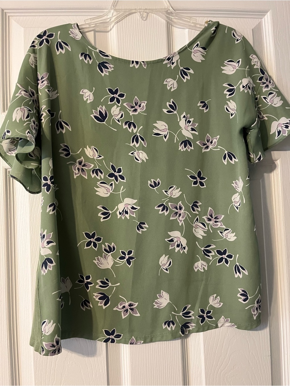 LOFT Sage Green Floral Short Sleeve Blouse